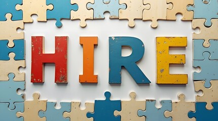 Ready to hire new talent? Colorful puzzle pieces spell out hiring for business success