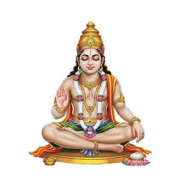 Hindu God Lord Dhanvantari Seated with Amrita Kalasha in Abhaya Mudra PNG Oil Paint