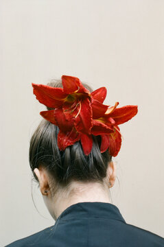 Back Portrait with Red Lily Hairpiece
