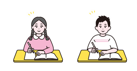 小学生の男の子と女の子の学習イメージイラスト