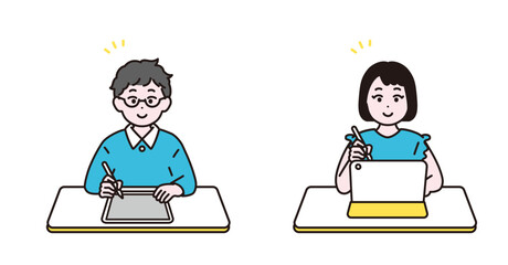 小学生　タブレット学習のイメージイラスト