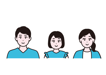 若い家族のイラスト素材　父親　母親　娘
