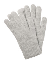 Light gray knitted winter gloves for cold weather protection and outdoor activities on black background. isolated on transparent background