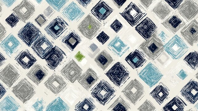 A vibrant pattern featuring geometric squares in shades of blue, gray, and green, creating a modern abstract design. - Powered by Adobe