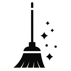 Cute Broom Vector Illustration with Dark Bristles and Sparkling Clean Effect