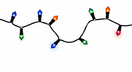 Naklejka premium String of colorful Christmas lights with blue green orange and red bulbs image