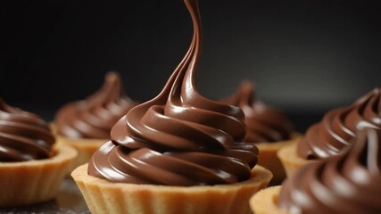 A Piping bag adds chocolate frosting to a tart - Powered by Adobe