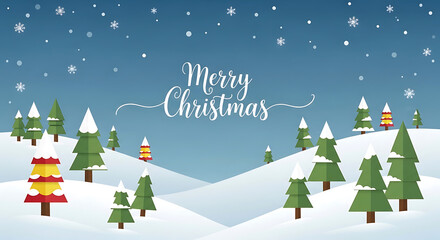 Snowy Christmas landscape with green trees and falling snowflakes winter nature