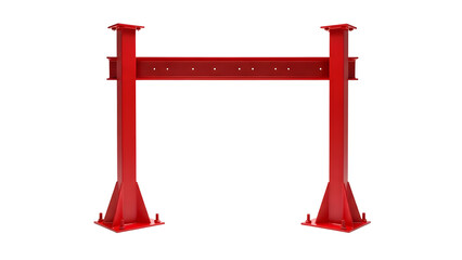 Steel framework in vibrant red offers robust support for construction projects on isolated background