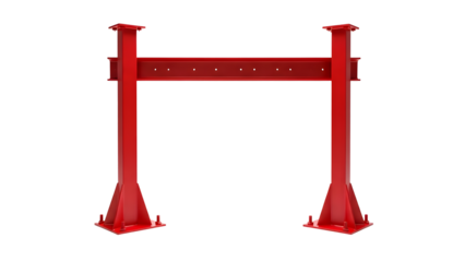 Steel framework in vibrant red offers robust support for construction projects on isolated background