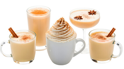  warm winter drinks with cinnamon sticks and whipped cream perfection on isolated background
