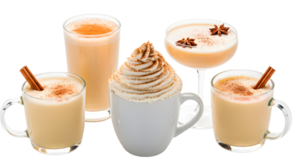  warm winter drinks with cinnamon sticks and whipped cream perfection on isolated background