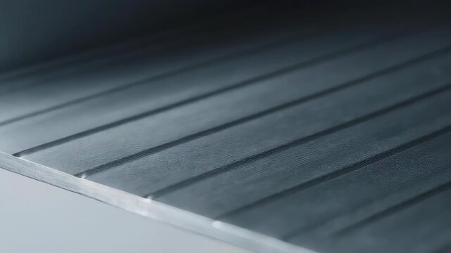 Closeup of a textured metallic surface with parallel grooves