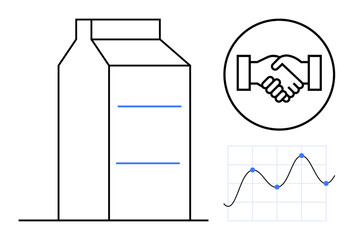 Business concept. Business partnerships highlighted by a handshake graphic alongside a growth chart and product packaging. Business development, cooperation, and market expansion. For startups