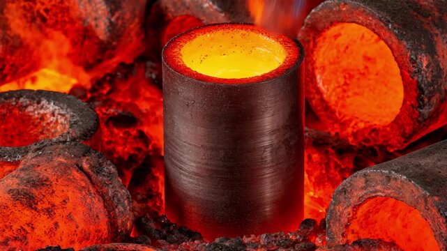 Medium shot of heatresistant zirconium metal casting cooling process showcasing precision in hightemperature industrial manufacturing.