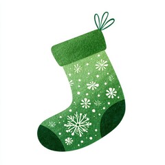 Fototapeta premium Festive Green Christmas Stocking with Snowflake Design