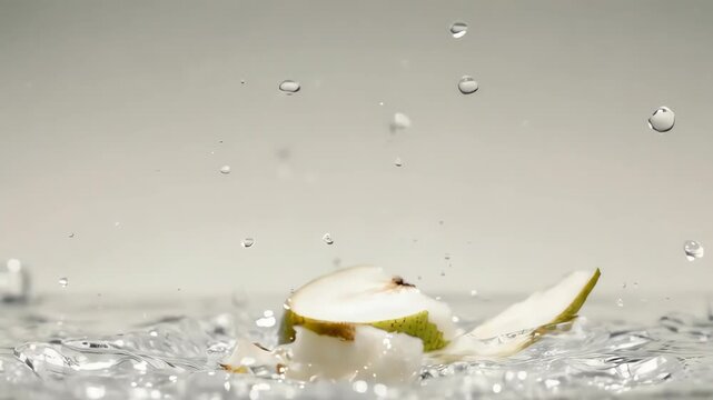 Sliced pear and garlic splash in water