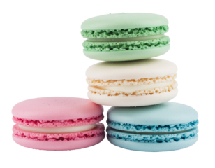 Cute pastel macaron stack isolated PNG, soft colors”