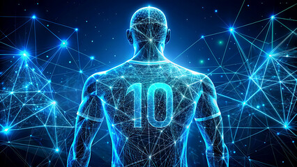 Futuristic soccer player with number 10 on jersey digital illustration of athlete connected to a network concept for sports technology and virtual reality