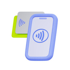 3D icon of a smartphone with payment cards and nfc signal For mobile wallet, contactless transaction, digital pay, and cashless lifestyle.