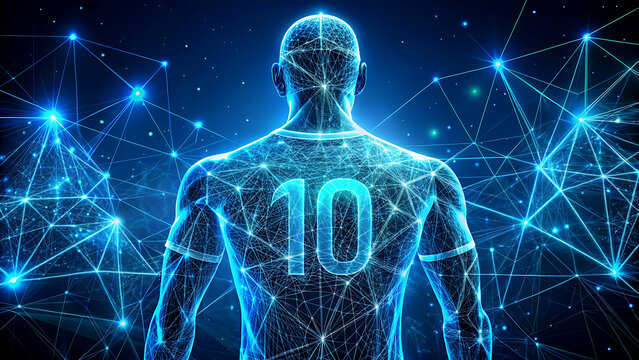 Futuristic soccer player with number 10 on jersey digital illustration of athlete connected to a network concept for sports technology and virtual reality