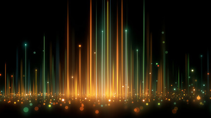 Data Stream Symphony: A mesmerizing display of radiant light pillars and floating particles dances against the deep expanse of darkness, capturing the dynamic essence of digital flow.