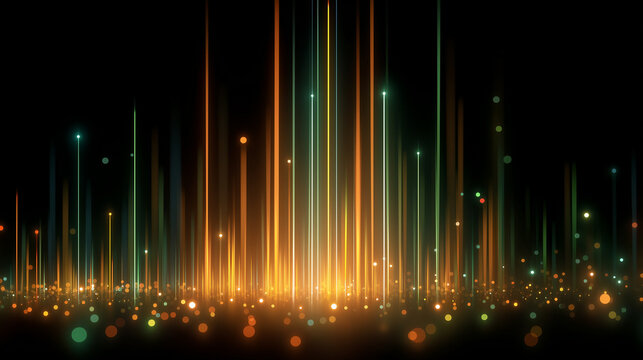 Data Stream Symphony: A mesmerizing display of radiant light pillars and floating particles dances against the deep expanse of darkness, capturing the dynamic essence of digital flow. - Powered by Adobe