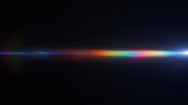 Abstract rainbow light dispersion with colorful spectral flares and lens leak effects on a dark background.