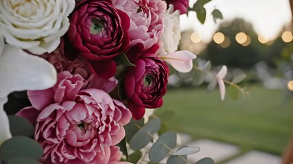 Elegant Wedding Arch Decoration with White Lilies Roses and Eucalyptus A CloseUp View of Floral Arrangement for a Romantic Outdoor Ceremony.