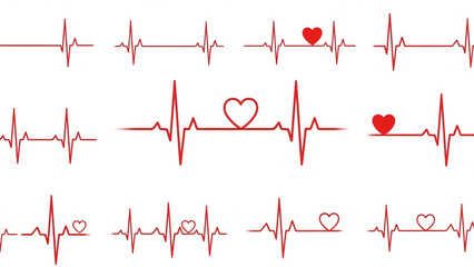 Animated Red Heartbeat Pulse Line Set Loop EKG or ECG Medical Rhythm Graph Display