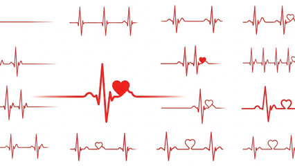 Animated Red Heartbeat Pulse Line Set Loop EKG or ECG Medical Rhythm Graph Display