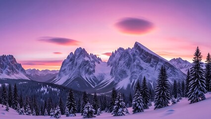 Snowy Mountain Majesty - A Winter Wonderland at Dusk.