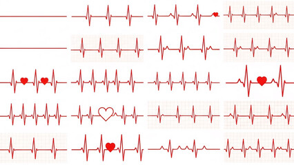 Animated Red Heartbeat Pulse Line Set Loop EKG or ECG Medical Rhythm Graph Display