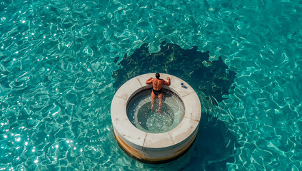 Aquamarine concrete structures in modern urban landscape