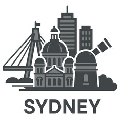 Fototapeta premium A diverse collection of black outline and silhouette icons featuring the famous landmarks and skyline of Sydney, Australia.