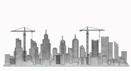Fototapeta premium Urban skyline construction with cranes and buildings under development.