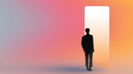 Obraz premium A man is walking towards a door