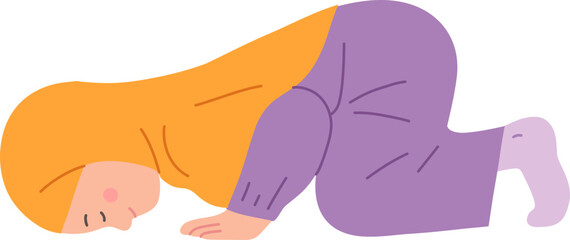 cute Muslim children cartoon illustrations in prayer and Islamic activities