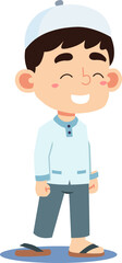 cute Muslim children cartoon illustrations in prayer and Islamic activities