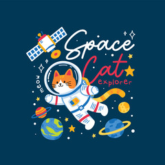 Obraz premium Cute Space Cat Astronaut Illustration for Kids 