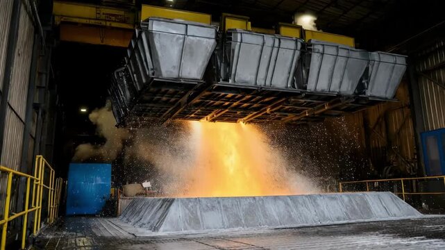 Skilled technician dips steel components into molten zinc bath during hotdip galvanizing process enhancing corrosion resistance and durability with a protective metal coating.