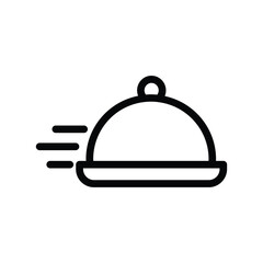Fast food delivery cloche line icon, serving tray with dome lid and motion lines indicating express delivery, outline style, simple and clean symbol for restaurant service