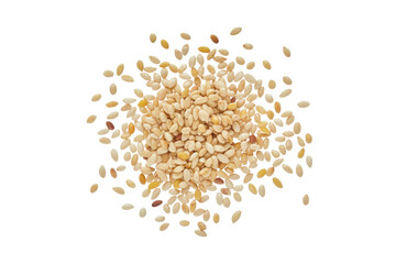 Pile of White Sesame Seeds Scattered on Black Background beige