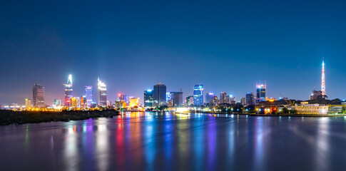 Fototapeta premium Vibrant Ho Chi Minh City Skyline at Night