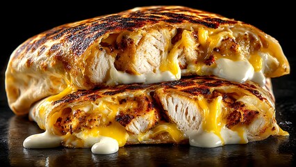 Mouthwatering grilled chicken quesadilla oozing with melted cheese, perfect for restaurant menus, food blogs, or culinary promotions