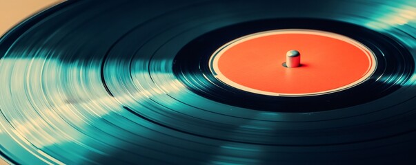 Close-up vinyl record spinning on a vintage turntable, capturing warm analog sound and nostalgic groove for music lovers and collectors