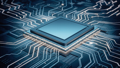 Close-up abstract microchip concept with generic glowing circuits, smooth metallic textures, macro lighting, futuristic atmosphere, commercial-safe, no brand, non-specific hardware