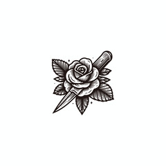 Rose knife logo style icon design template vector illustration