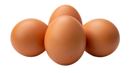 Four brown chicken eggs clustered together isolated on a transparent background brown egg food 1