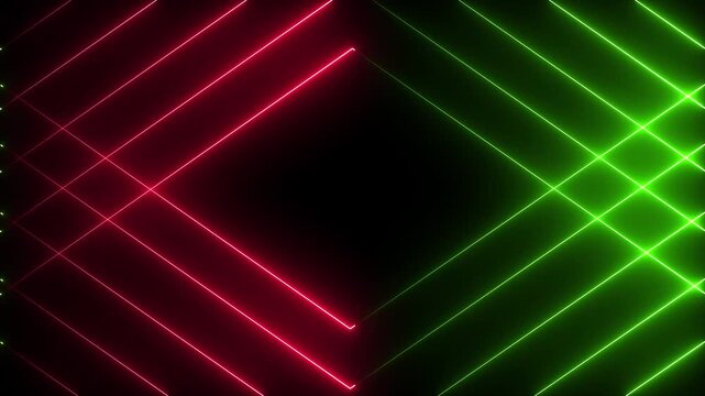 Glowing green and red color cyan neon lines moving diagonally to form a square at the center, smooth loop. 4k animation video